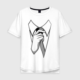 Мужская футболка хлопок Oversize с принтом Рубашка и галстук. в Новосибирске, 100% хлопок | свободный крой, круглый ворот, “спинка” длиннее передней части | 