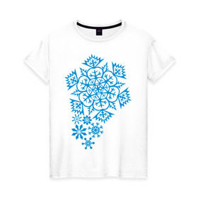 Женская футболка хлопок с принтом Узор из снежинок в Новосибирске, 100% хлопок | прямой крой, круглый вырез горловины, длина до линии бедер, слегка спущенное плечо | 2013 | new year | год змеи | змея | мороз | новый год | снег | снежика
