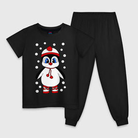 Детская пижама хлопок с принтом Пингвин в снегу в Новосибирске, 100% хлопок |  брюки и футболка прямого кроя, без карманов, на брюках мягкая резинка на поясе и по низу штанин
 | Тематика изображения на принте: пингвин