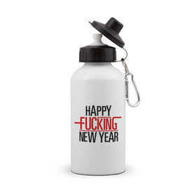 Бутылка спортивная с принтом Happy fucking New Year в Новосибирске, металл | емкость — 500 мл, в комплекте две пластиковые крышки и карабин для крепления | 2013 | happy new year | new year | нг | новый год | новый год 2013 | с новым годом