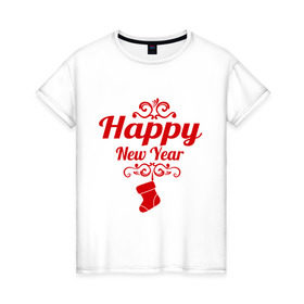 Женская футболка хлопок с принтом Happy new year, носок в Новосибирске, 100% хлопок | прямой крой, круглый вырез горловины, длина до линии бедер, слегка спущенное плечо | 2013 | happy new year | new year | год змеи | дед мороз | новый год