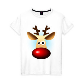 Женская футболка хлопок с принтом WOW Deer в Новосибирске, 100% хлопок | прямой крой, круглый вырез горловины, длина до линии бедер, слегка спущенное плечо | 2013 | happy new year | new year | год змеи | дед мороз | новый год | олень