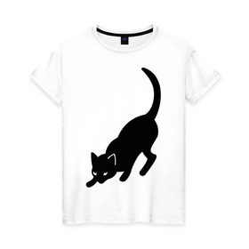 Женская футболка хлопок с принтом Черная/Белая кошечка в Новосибирске, 100% хлопок | прямой крой, круглый вырез горловины, длина до линии бедер, слегка спущенное плечо | влюбленная кошка | влюбленный котенок | киса | китти | кот | котенок | кошка | кошки | прикольные картинки | черная белая кошечка
