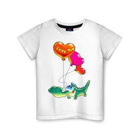 Детская футболка хлопок с принтом КРОКОДИЛ С СЕРДЕЧКАМИ в Новосибирске, 100% хлопок | круглый вырез горловины, полуприлегающий силуэт, длина до линии бедер | i love you | детские | детям | для детей | крокодил | любовь | я тебя люблю