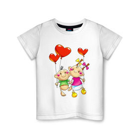 Детская футболка хлопок с принтом МАЛЫШИ С СЕРДЕЧКАМИ в Новосибирске, 100% хлопок | круглый вырез горловины, полуприлегающий силуэт, длина до линии бедер | воздушные шары | девочка | дети | детки | детские | карапузы | мальчик | сердечки | сердца | шарики
