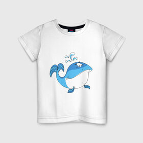 Детская футболка хлопок с принтом ВАЖНЫЙ КИТ в Новосибирске, 100% хлопок | круглый вырез горловины, полуприлегающий силуэт, длина до линии бедер | детские | животные | звери | зверушки | китенок | рыба | рыбка | фонтан