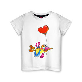 Детская футболка хлопок с принтом ПТИЦА С СЕРДЕЧКОМ в Новосибирске, 100% хлопок | круглый вырез горловины, полуприлегающий силуэт, длина до линии бедер | воздушный шарик | детские | животные | звери | зверушки | птичка | сердце