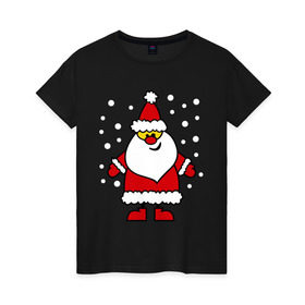 Женская футболка хлопок с принтом Веселый Дед Мороз в Новосибирске, 100% хлопок | прямой крой, круглый вырез горловины, длина до линии бедер, слегка спущенное плечо | новогодний | рождество | санта клаус