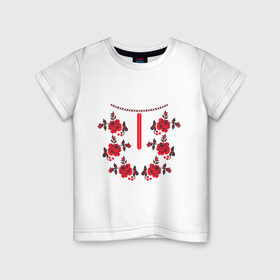 Детская футболка хлопок с принтом Украинский узор - розы в Новосибирске, 100% хлопок | круглый вырез горловины, полуприлегающий силуэт, длина до линии бедер | национальная одежда | одежда | орнамент | узор | украина | украинский узор