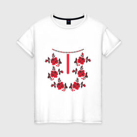 Женская футболка хлопок с принтом Украинский узор - розы в Новосибирске, 100% хлопок | прямой крой, круглый вырез горловины, длина до линии бедер, слегка спущенное плечо | национальная одежда | одежда | орнамент | узор | украина | украинский узор