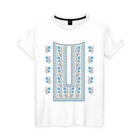 Женская футболка хлопок с принтом Украинские узоры в Новосибирске, 100% хлопок | прямой крой, круглый вырез горловины, длина до линии бедер, слегка спущенное плечо | национальная одежда | одежда | орнамент | узор | украина | украинский узор