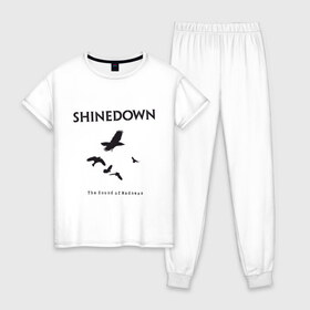 Женская пижама хлопок с принтом Shinedown Soun of Madness в Новосибирске, 100% хлопок | брюки и футболка прямого кроя, без карманов, на брюках мягкая резинка на поясе и по низу штанин | shinedown soun of madness | группы | музыка | рок группы | рок музыка