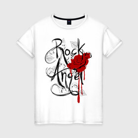 Женская футболка хлопок с принтом Rock angel red rose в Новосибирске, 100% хлопок | прямой крой, круглый вырез горловины, длина до линии бедер, слегка спущенное плечо | rock | rock angel | красная роза | роза | рок | рок музыка