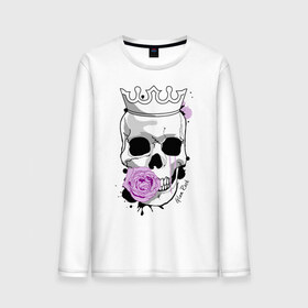 Мужской лонгслив хлопок с принтом Skull with rose в Новосибирске, 100% хлопок |  | rock | rose | роза | рок | рок музыка | череп