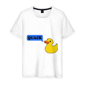 Мужская футболка хлопок с принтом утка говорит quack в Новосибирске, 100% хлопок | прямой крой, круглый вырез горловины, длина до линии бедер, слегка спущенное плечо. | животные | зверь | кря | птичка | утенок