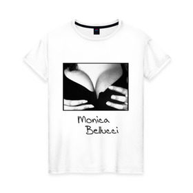 Женская футболка хлопок с принтом Моника Белуччи в Новосибирске, 100% хлопок | прямой крой, круглый вырез горловины, длина до линии бедер, слегка спущенное плечо | Тематика изображения на принте: monica belucci | грудь | декольте | моника | моника белучи