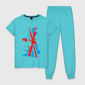 Женская пижама хлопок с принтом карта британии в Новосибирске, 100% хлопок | брюки и футболка прямого кроя, без карманов, на брюках мягкая резинка на поясе и по низу штанин | лондон