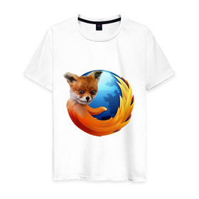 Мужская футболка хлопок с принтом Firefox лис в Новосибирске, 100% хлопок | прямой крой, круглый вырез горловины, длина до линии бедер, слегка спущенное плечо. | лиса