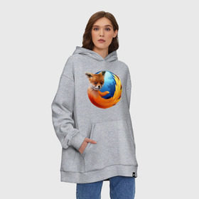 Худи SuperOversize хлопок с принтом Firefox лис в Новосибирске, 70% хлопок, 30% полиэстер, мягкий начес внутри | карман-кенгуру, эластичная резинка на манжетах и по нижней кромке, двухслойный капюшон
 | лиса