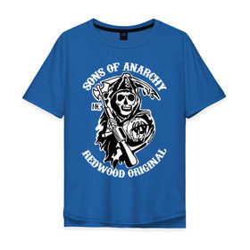 Мужская футболка хлопок Oversize с принтом Sons of anarchy logo в Новосибирске, 100% хлопок | свободный крой, круглый ворот, “спинка” длиннее передней части | скелет | сыны анархии