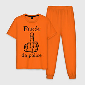 Мужская пижама хлопок с принтом fuck da police в Новосибирске, 100% хлопок | брюки и футболка прямого кроя, без карманов, на брюках мягкая резинка на поясе и по низу штанин
 | Тематика изображения на принте: кулак | палец | провокация | рука