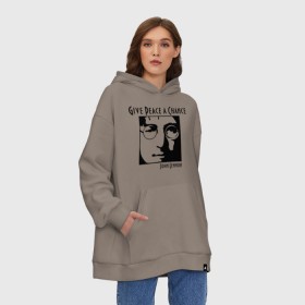 Худи SuperOversize хлопок с принтом John Lennon (Джон Леннон) Give Peace a Chance в Новосибирске, 70% хлопок, 30% полиэстер, мягкий начес внутри | карман-кенгуру, эластичная резинка на манжетах и по нижней кромке, двухслойный капюшон
 | beatles | give peace a chance | john lennon | битлз | джон леннон | знаменитости | знаменитые личности | портрет