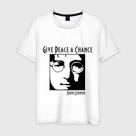Мужская футболка хлопок с принтом John Lennon (Джон Леннон) Give Peace a Chance в Новосибирске, 100% хлопок | прямой крой, круглый вырез горловины, длина до линии бедер, слегка спущенное плечо. | Тематика изображения на принте: beatles | give peace a chance | john lennon | битлз | джон леннон | знаменитости | знаменитые личности | портрет