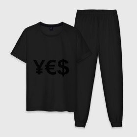 Мужская пижама хлопок с принтом YE$ в Новосибирске, 100% хлопок | брюки и футболка прямого кроя, без карманов, на брюках мягкая резинка на поясе и по низу штанин
 | euro | yes | бакс | да | деньги | доллар | евро | знак доллара | йена | работы