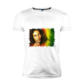 Мужская футболка премиум с принтом Bob Marley в Новосибирске, 92% хлопок, 8% лайкра | приталенный силуэт, круглый вырез ворота, длина до линии бедра, короткий рукав | Тематика изображения на принте: reggae | боб марли | музыка | музыкант | регги
