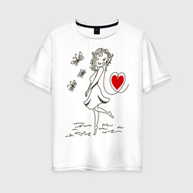 Женская футболка хлопок Oversize с принтом Player woman в Новосибирске, 100% хлопок | свободный крой, круглый ворот, спущенный рукав, длина до линии бедер
 | 14 feb | 14 февраля | влюбленным | девушка | день святого валентина | любовь | парные | плеер