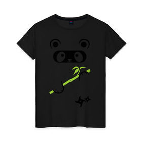 Женская футболка хлопок с принтом Panda ninja в Новосибирске, 100% хлопок | прямой крой, круглый вырез горловины, длина до линии бедер, слегка спущенное плечо | panda | бамбуковая панда | панда ниндзя
