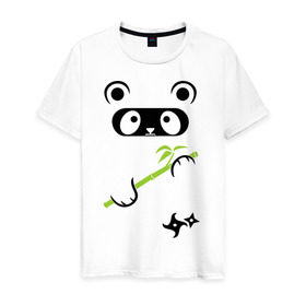 Мужская футболка хлопок с принтом Panda ninja в Новосибирске, 100% хлопок | прямой крой, круглый вырез горловины, длина до линии бедер, слегка спущенное плечо. | Тематика изображения на принте: panda | бамбуковая панда | панда ниндзя
