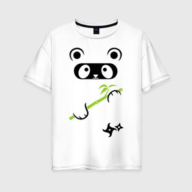 Женская футболка хлопок Oversize с принтом Panda ninja в Новосибирске, 100% хлопок | свободный крой, круглый ворот, спущенный рукав, длина до линии бедер
 | panda | бамбуковая панда | панда ниндзя