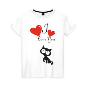 Женская футболка хлопок с принтом Люблю котёнка в Новосибирске, 100% хлопок | прямой крой, круглый вырез горловины, длина до линии бедер, слегка спущенное плечо | 