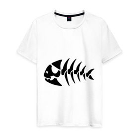 Мужская футболка хлопок с принтом Рыба-пират в Новосибирске, 100% хлопок | прямой крой, круглый вырез горловины, длина до линии бедер, слегка спущенное плечо. | Тематика изображения на принте: скелет