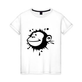 Женская футболка хлопок с принтом Monkey face. в Новосибирске, 100% хлопок | прямой крой, круглый вырез горловины, длина до линии бедер, слегка спущенное плечо | 