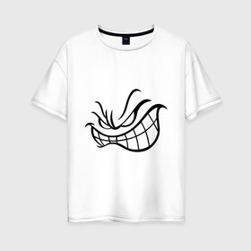 Женская футболка хлопок Oversize с принтом Агресивный смайл в Новосибирске, 100% хлопок | свободный крой, круглый ворот, спущенный рукав, длина до линии бедер
 | smile | агрессия | злость | смайл | смайлик