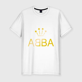 Мужская футболка премиум с принтом ABBA золото в Новосибирске, 92% хлопок, 8% лайкра | приталенный силуэт, круглый вырез ворота, длина до линии бедра, короткий рукав | abba | абба | музыка