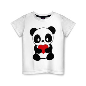 Детская футболка хлопок с принтом Пандочка с сердцем в Новосибирске, 100% хлопок | круглый вырез горловины, полуприлегающий силуэт, длина до линии бедер | панда