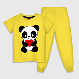 Детская пижама хлопок с принтом Пандочка с сердцем в Новосибирске, 100% хлопок |  брюки и футболка прямого кроя, без карманов, на брюках мягкая резинка на поясе и по низу штанин
 | панда
