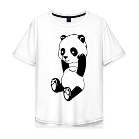 Мужская футболка хлопок Oversize с принтом Панда с оторванной головой в Новосибирске, 100% хлопок | свободный крой, круглый ворот, “спинка” длиннее передней части | Тематика изображения на принте: без головы | животные | звери | медведь | мишка | мишутка