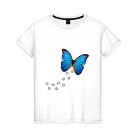 Женская футболка хлопок с принтом Реалистичная бабочка в Новосибирске, 100% хлопок | прямой крой, круглый вырез горловины, длина до линии бедер, слегка спущенное плечо | бабочка