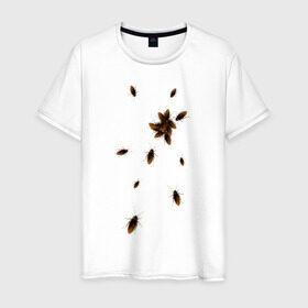 Мужская футболка хлопок с принтом Тараканы в Новосибирске, 100% хлопок | прямой крой, круглый вырез горловины, длина до линии бедер, слегка спущенное плечо. | животные | насекомые | таракан | тараканы