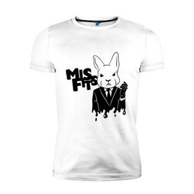 Мужская футболка премиум с принтом Кролик misfits в Новосибирске, 92% хлопок, 8% лайкра | приталенный силуэт, круглый вырез ворота, длина до линии бедра, короткий рукав | Тематика изображения на принте: misfits