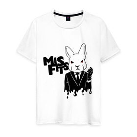 Мужская футболка хлопок с принтом Кролик misfits в Новосибирске, 100% хлопок | прямой крой, круглый вырез горловины, длина до линии бедер, слегка спущенное плечо. | Тематика изображения на принте: misfits