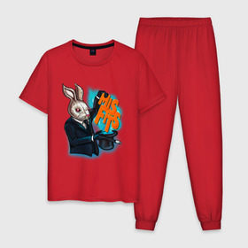 Мужская пижама хлопок с принтом Кролик-психопат в Новосибирске, 100% хлопок | брюки и футболка прямого кроя, без карманов, на брюках мягкая резинка на поясе и по низу штанин
 | Тематика изображения на принте: misfits