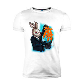 Мужская футболка премиум с принтом Кролик-психопат в Новосибирске, 92% хлопок, 8% лайкра | приталенный силуэт, круглый вырез ворота, длина до линии бедра, короткий рукав | Тематика изображения на принте: misfits