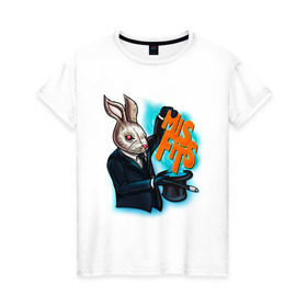 Женская футболка хлопок с принтом Кролик-психопат в Новосибирске, 100% хлопок | прямой крой, круглый вырез горловины, длина до линии бедер, слегка спущенное плечо | misfits