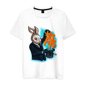 Мужская футболка хлопок с принтом Кролик-психопат в Новосибирске, 100% хлопок | прямой крой, круглый вырез горловины, длина до линии бедер, слегка спущенное плечо. | Тематика изображения на принте: misfits
