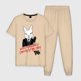Мужская пижама хлопок с принтом Rabbit misfits в Новосибирске, 100% хлопок | брюки и футболка прямого кроя, без карманов, на брюках мягкая резинка на поясе и по низу штанин
 | misfits